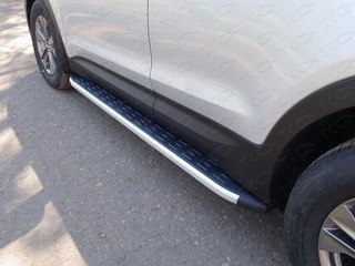Пороги алюминиевые с пластиковой накладкой (1820 из 2-х мест) HYUNDAI SANTA FE 2012 -  г.в. от ТСС (Арт. HYUNSF12-13AL)